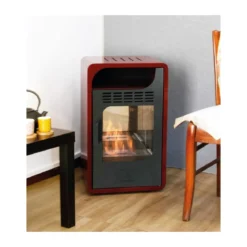 Stufa a Bioetanolo Ventilata Rossa Camino 3 kw 28m2 Combustibile 1.5lt con Vetro