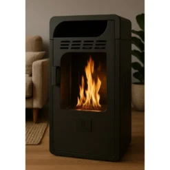 Stufa a Bioetanolo Ventilata 3 kW a Pavimento Bruciatore 1,5 lt Nero