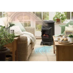 Stufa a Gas 3.4 Kw Effetto Camino Fiamma Vera Nero Matt con Controllo Calore