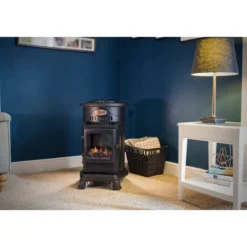 Stufa a Gas 3.4 Kw Effetto Camino Fiamma Vera Nero Matt con Controllo Calore