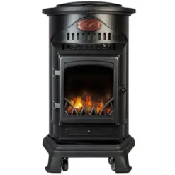 Stufa a Gas 3.4 Kw Effetto Camino Fiamma Vera Nero Matt con Controllo Calore
