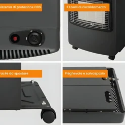 Stufa a Gas Pieghevole 4200W Vano Bombola 15kg Infrarossi Ruote