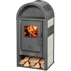 Stufa a Legna 8kW Beige con Vano Legna Maniglia Anti-Scottatura Ghisa