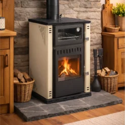 Stufa a Legna 27,6 kW in Acciaio Beige con Forno Termostufa Boiler 38L