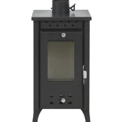 Stufa a Legna 7,7 kW in Acciaio Nero con Vetro Compatta per Interni