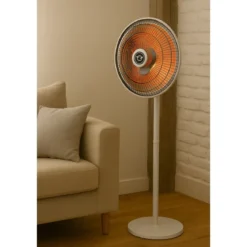 Stufa a Parabola 1000W Oscillante Piantana Fibra di Carbonio Bianco