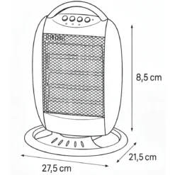 Stufa Elettrica Alogena Oscillante 1200W Compatta 3 Livelli Grigio