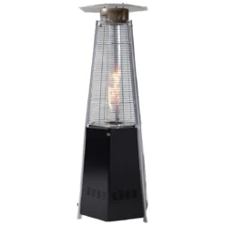 Stufa Piramide a Gas da Esterno 12,5kW Nero con Ruote Fiamma Visibile