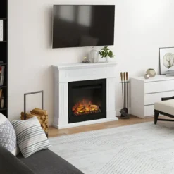 Tagu Larsen Camino Elettrico Fiamma Led Cornice in Legno Bianco