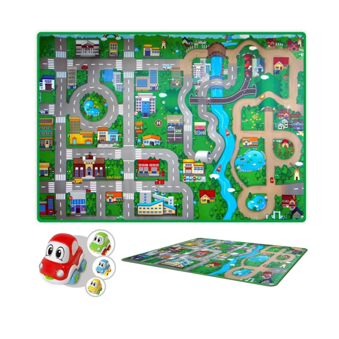 Tappeto per Bambini 173x120 Arrotolabile Macchina Antiscivolo Gioco Cameretta