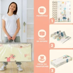 Tappeto Pieghevole Bambini 200x150 Antiscivolo Imbottito Doppia Grafica