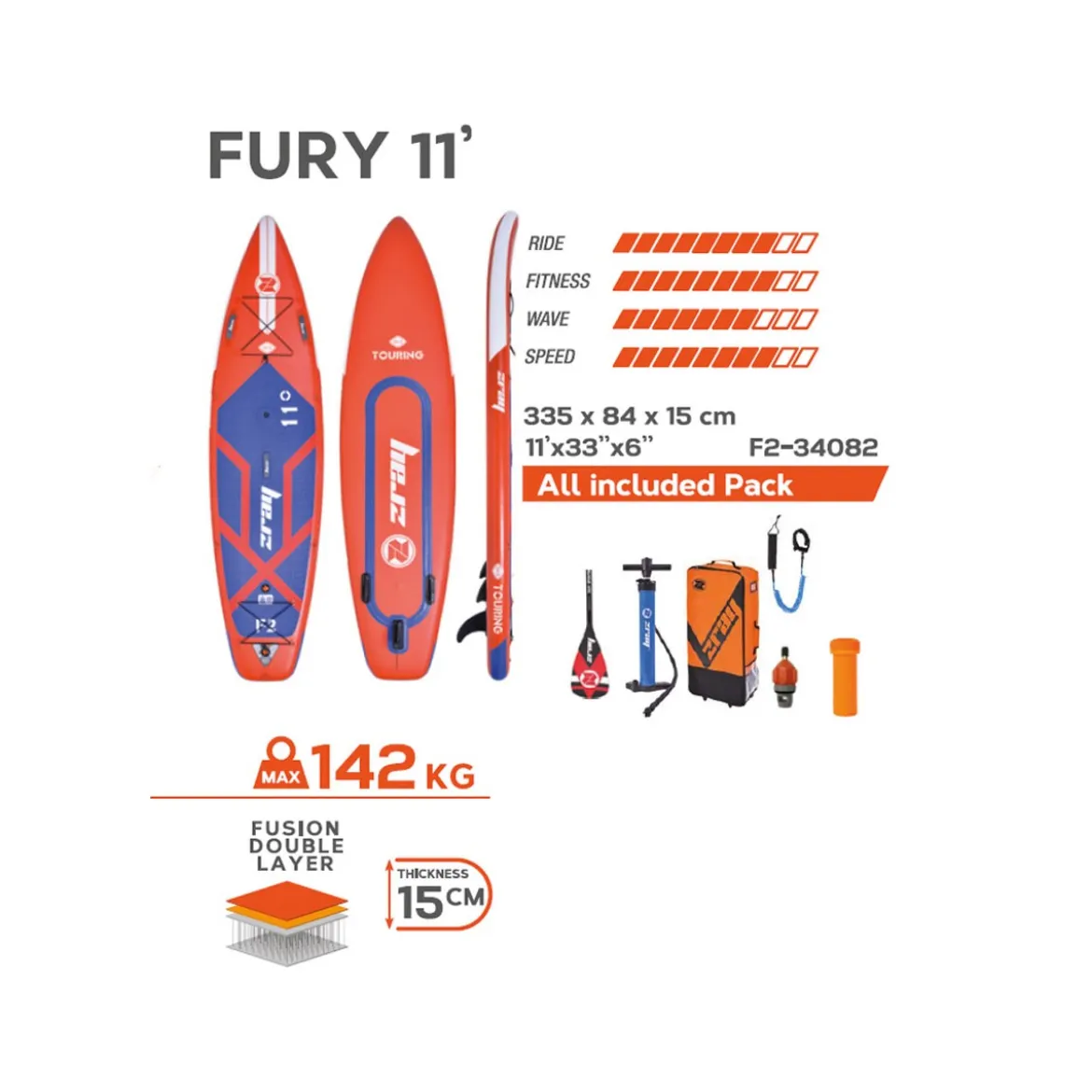 Tavola da Sup Board Z Ray Fury F2 Gonfiabile Stand Up Paddle