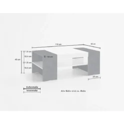Tavolino da Caffè 110cm Bianco Laccato Rettangolare Basso da Soggiorno