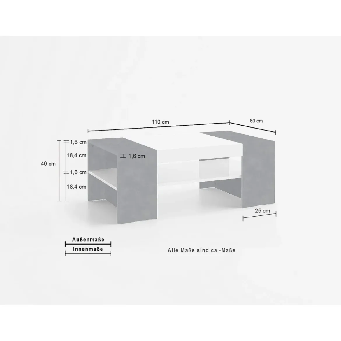 Tavolino da Caffè 110cm Bianco Laccato Rettangolare Basso da Soggiorno