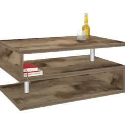 Tavolino da Caffè 90 cm in Legno Acero 2 Ripiani da Soggiorno Moderno