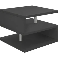 Tavolino da Caffè 55 cm in Legno Antracite 2 Ripiani Soggiorno Moderno