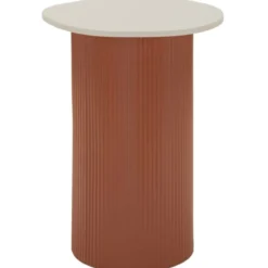 Tavolino da Caffè 53 cm Metallo Piano MDF Marmo Sintetico Rosso Bianco