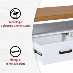 Tavolino da Caffè da Salotto in Legno Bianco Rovere 2 Cassetti Ripiano