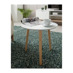 Tavolino da Caffe Bianco 48 cm Rotondo Divano Tavolinetto Salotto Tavolo Basso