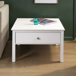 Tavolino da Caffè Quadrato 70x70 da Salotto in Legno Bianco con Cassetto