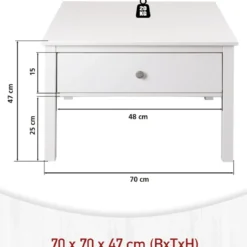 Tavolino da Caffè Quadrato 70x70 da Salotto in Legno Bianco con Cassetto
