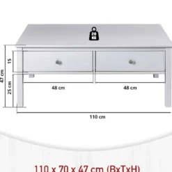 Tavolino da Caffè Rettangolare 110x70 da Salotto Legno Bianco Cassetto