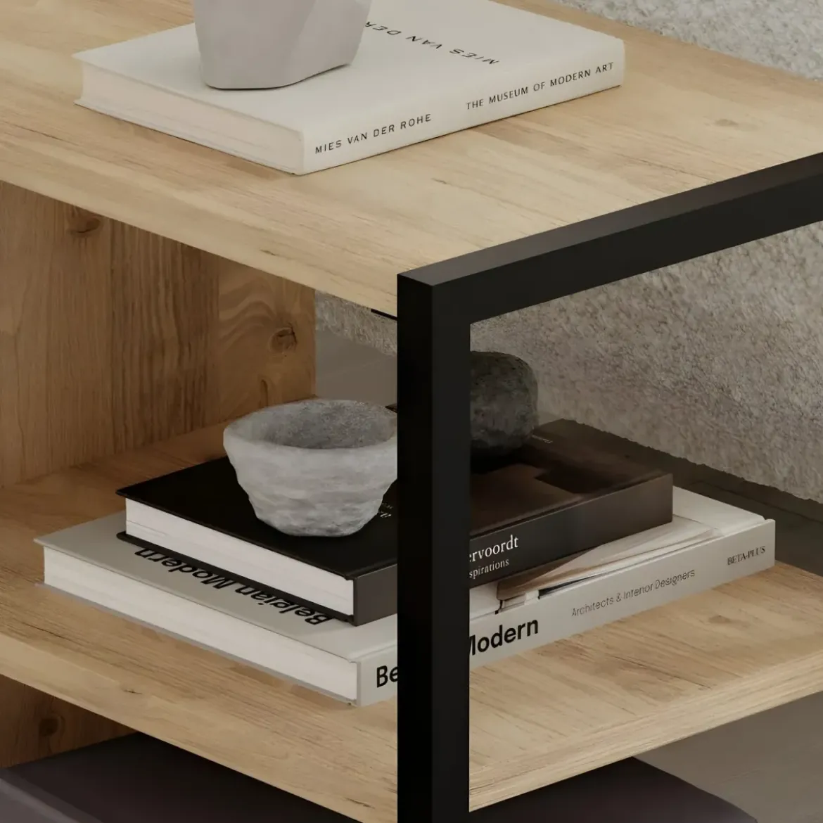 Tavolino da Caffè Salotto Moderno Basso con 1 Ripiano Rovere Nero