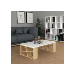 Tavolino da Salotto 105x60 cm Piano Bianco e Gambe Rovere