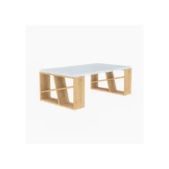Tavolino da Salotto 105x60 cm Piano Bianco e Gambe Rovere
