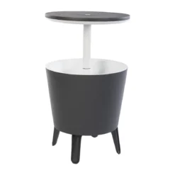 Tavolino in Resina da Cocktail 50x50 Grigio Portaghiaccio Esterno Tondo Piscina