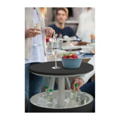 Tavolino in Resina da Cocktail 50x50 Grigio Portaghiaccio Esterno Tondo Piscina