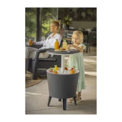Tavolino in Resina da Cocktail 50x50 Grigio Portaghiaccio Esterno Tondo Piscina