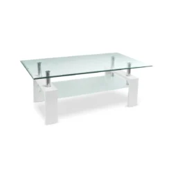 Tavolino in Vetro da Caffe 110x60 Bianco Tavolo Basso da Salotto