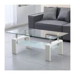 Tavolino in Vetro da Caffe 110x60 Bianco Tavolo Basso da Salotto