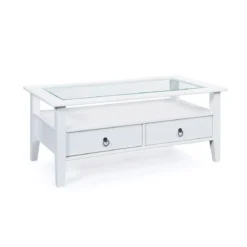 Tavolino in Vetro da Caffe 115x60 Bianco Tavolo Legno Divano da Soggiorno Divano