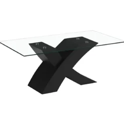 Tavolino in Vetro Temperato 110x60x45 cm Struttura Incrociata Nera