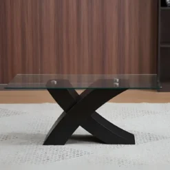 Tavolino in Vetro Temperato 110x60x45 cm Struttura Incrociata Nera