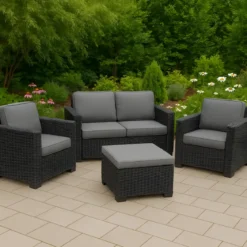 Tavolino per Salotto da Giardino in Resina Polirattan Grafite Basso