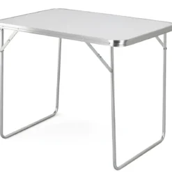 Tavolino Pieghevole 80x60 cm in Acciaio Piano Bianco MDF da Esterno