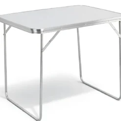 Tavolino Pieghevole 80x60 cm in Acciaio Piano Bianco MDF da Esterno