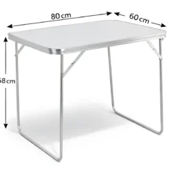 Tavolino Pieghevole 80x60 cm in Acciaio Piano Bianco MDF da Esterno