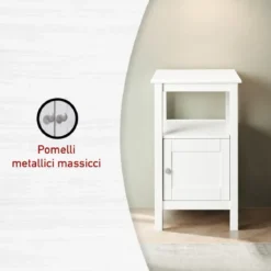 Tavolino Portaoggetti Legno Bianco Anta Ripiano Mobile Camera Soggiorno