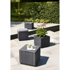 Tavolino Termico Contenitore Porta Ghiaccio da Esterno Grafite Rattan