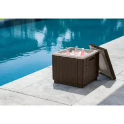 Tavolino Termico Contenitore Porta Ghiaccio da Esterno Grafite Rattan
