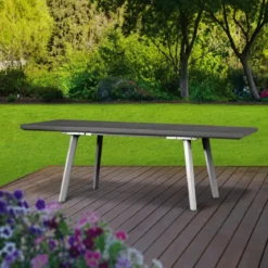 Tavolo Allungabile da Esterno Bianco Grigio Effetto Legno 162-241 cm