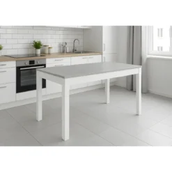 Tavolo Allungabile da Interno 140x80 cm Cemento e Bianco