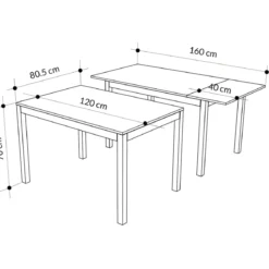 Tavolo Allungabile Pranzo Rettangolare 120x80 Alluminio Larice Grigio