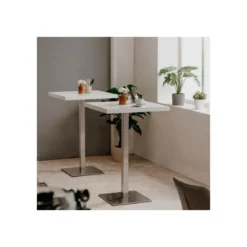 Tavolo Alto Quadrato in Legno da Bar per Sgabelli 70x70 Bianco Cromato Cucina