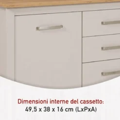 Tavolo Bar da Cucina Beige Rovere Isola con Anta Cassetti Soft-Close