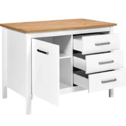 Tavolo Bar da Cucina Bianco Rovere Isola con Anta Cassetti Soft-Close
